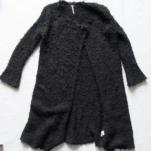 Free People Womens Long Duster Black Furry Sweater
